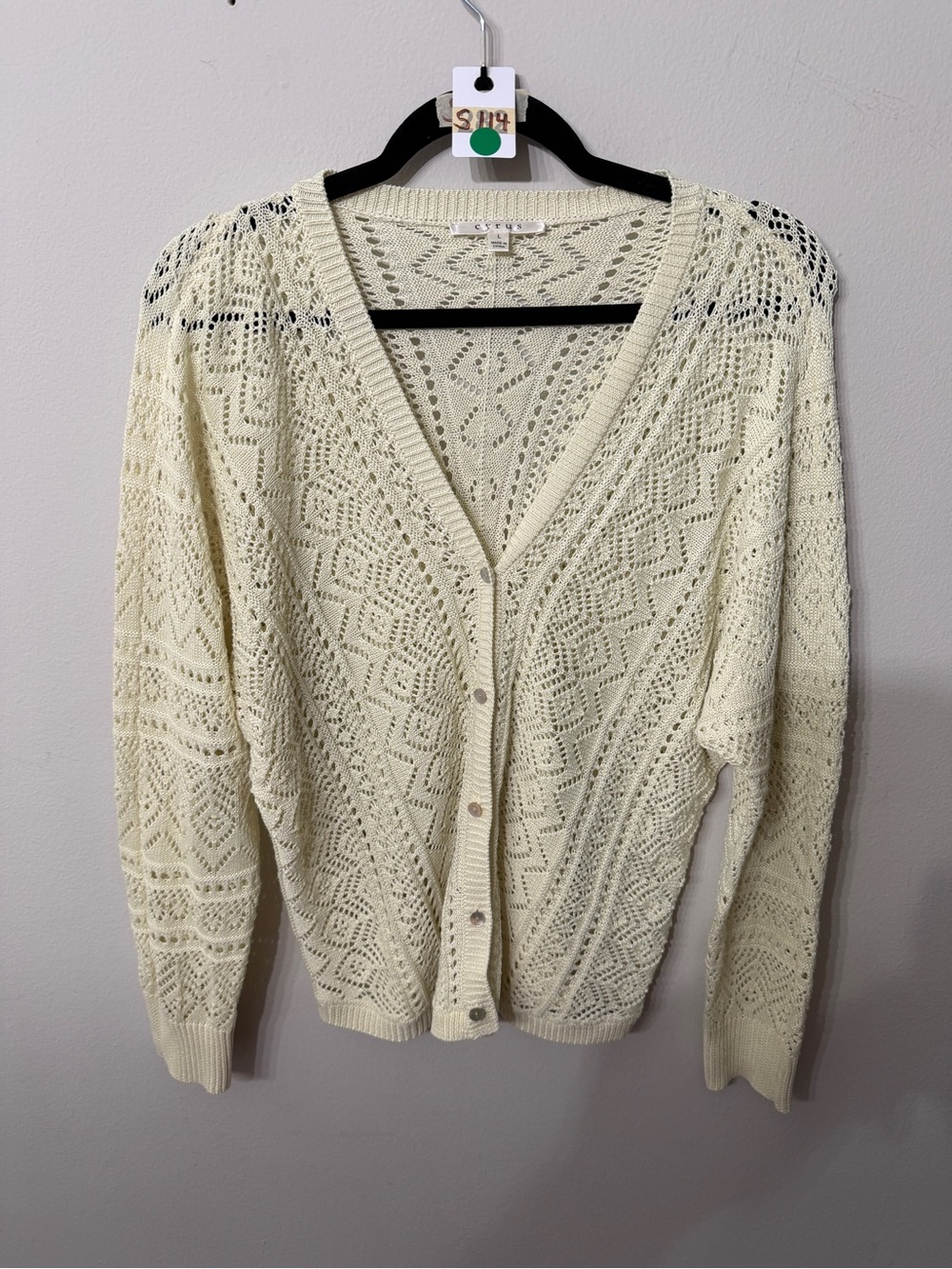 Women’s Cyrus Ivory Open Knit Crochet Cardigan Sweater Size L